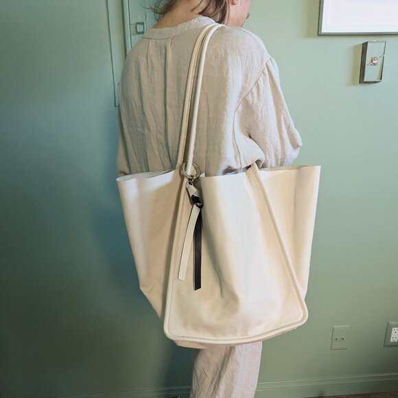 AUTH Proenza Schouler Extra Large Super Glass Tote Bag Ivory Leather Certificate - Picture 1 of 16